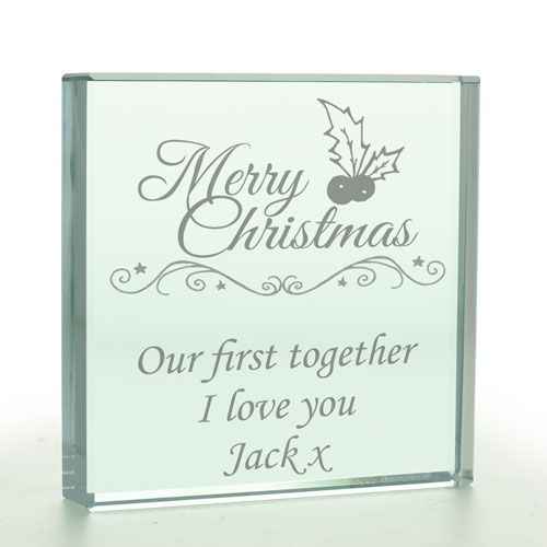 Personalised Merry Christmas Engraved Glass Token