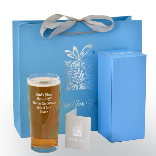 Personalised Straight Pint Glass With Luxury Gift Bag And Box