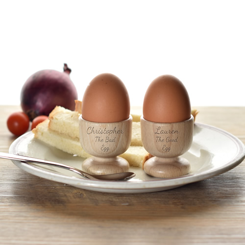 Personalised Engraved Beech Egg Cups Pair