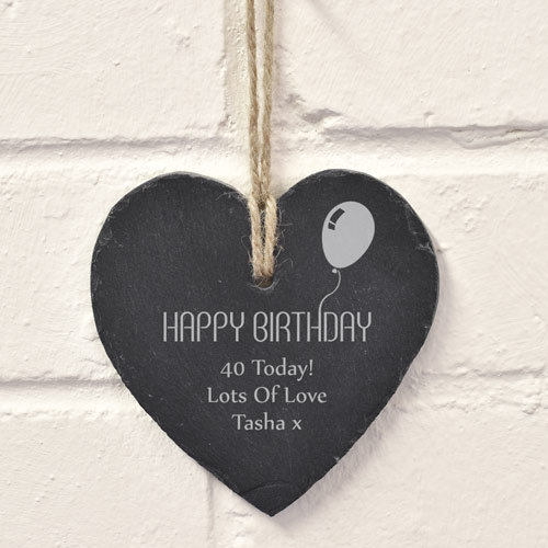 Personalised Hanging Slate Heart - Happy Birthday