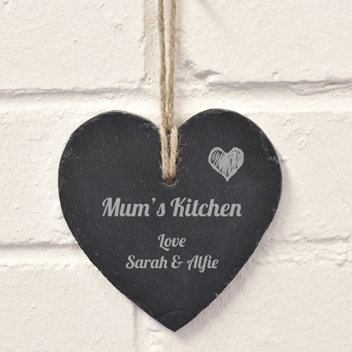 Personalised Hanging Heart Slate Love Heart Design