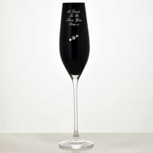 Personalised Single Black Champagne Glass With Swarovski Elements