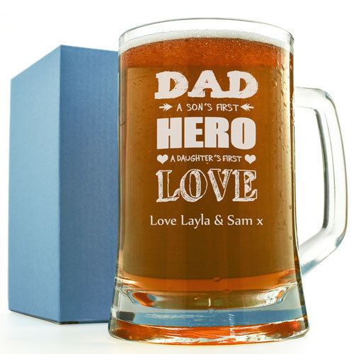 Personalised Pint Tankard - A Son\'s First Hero A Daughter\'s First Love