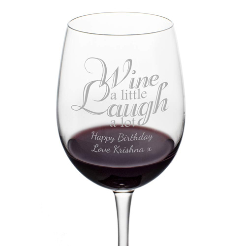 Wine A Little Laugh A Lot Personalised Wine Glass