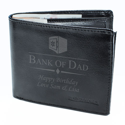 Personalised Bank Of Dad Black Leather Wallet