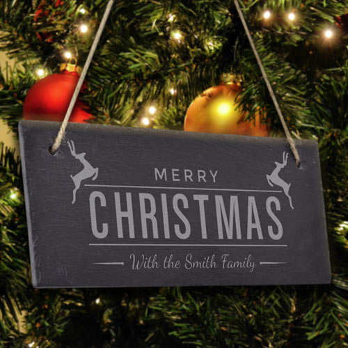 Personalised Merry Christmas Hanging Slate Sign
