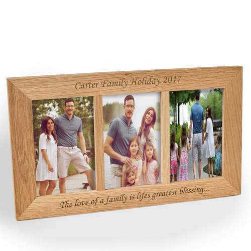 Personalised Triple Aperture Landscape Oak Wooden Frame