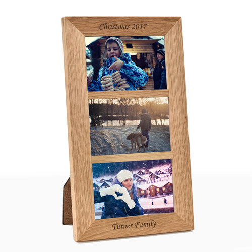 Personalised Triple Aperture Portrait Oak Wooden Frame