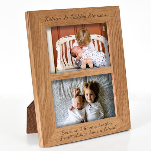 Personalised Oak Portrait Double Photo Frame