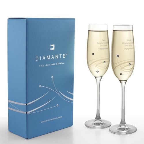 Personalised Pair Petite Lunar Champagne Flutes With Swarovski Elements