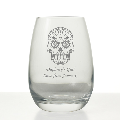 Personalised Floral Sugar Skull Gin Glass