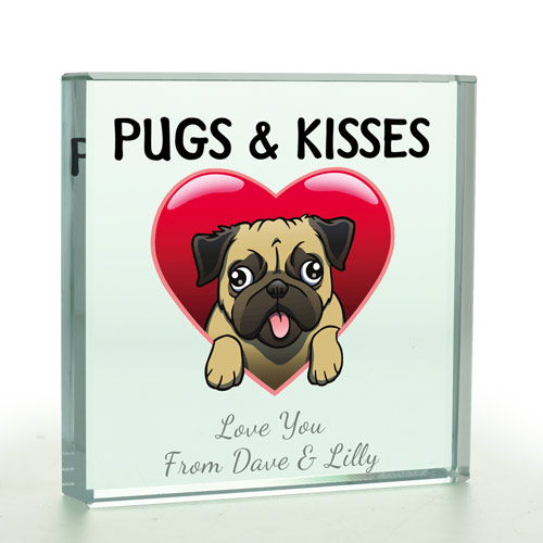 Personalised Pugs And Kisses Glass Token