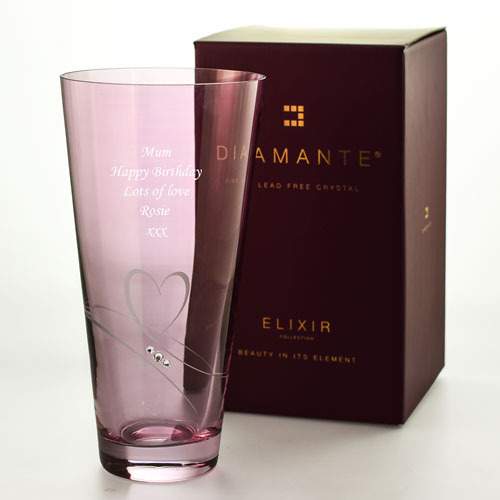 Personalised Pink Heart Vase With Swarovski Crystal Elements