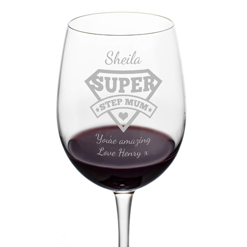 Personalised Super Step Mum Wine Glass