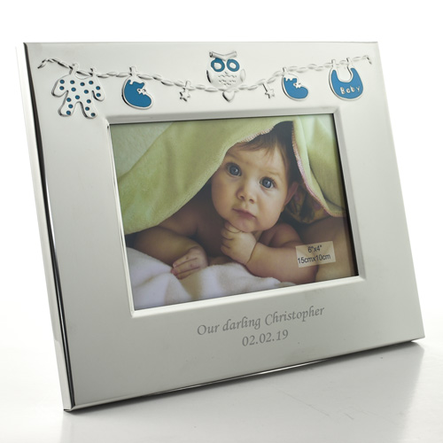 Personalised Baby Clothes Silver Frame - Blue