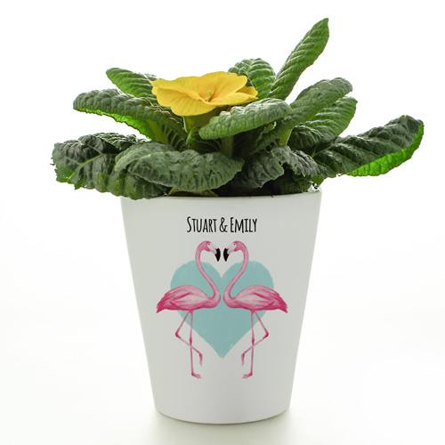 Personalised Flower Pot - Flamingo Love Heart
