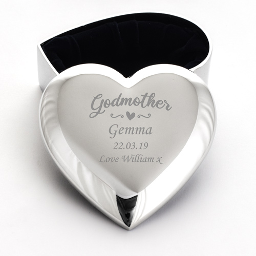 Personalised Silver Heart Trinket - Godmother