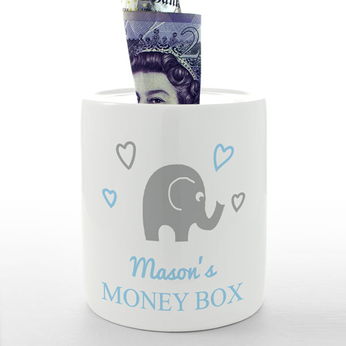 Personalised Money Box - Baby Elephant Blue