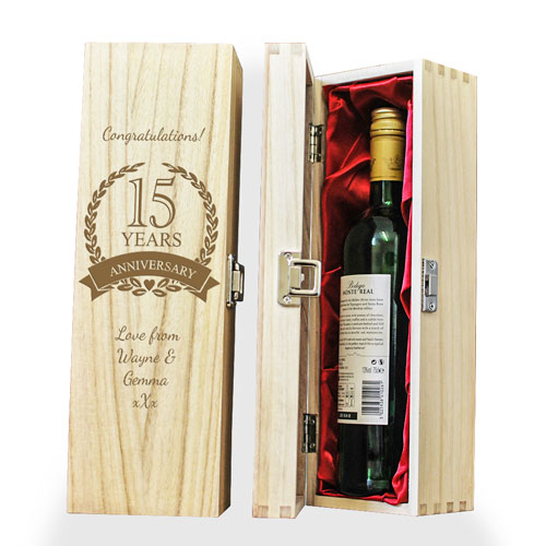 Personalised 15th Wedding Anniversary Wooden Wine Box