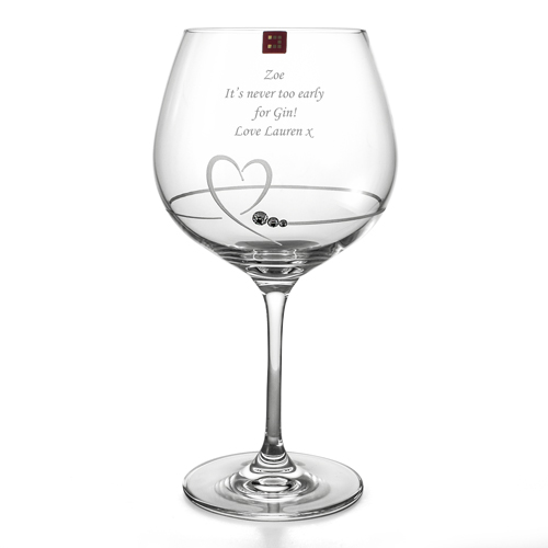 Personalised Diamante Heart Gin Glass With Swarovski Elements