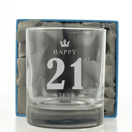 Personalised Whisky Glass - 21st Birthday Crown