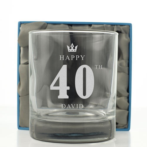 Personalised Whisky Glass - 40th Birthday Crown