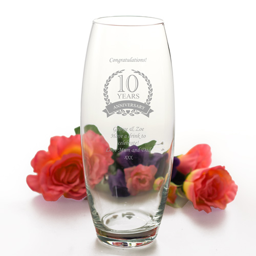 Personalised Bullet Vase - 10th Wedding Anniversary - Click Image to Close