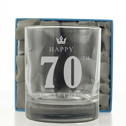 Personalised Whisky Glass - 70th Birthday Crown
