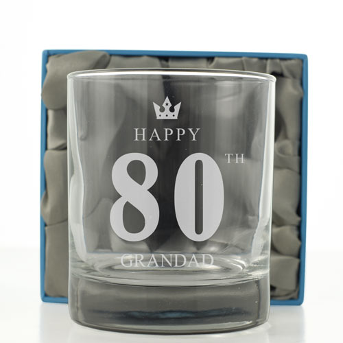 Personalised Whisky Glass - 80th Birthday Crown