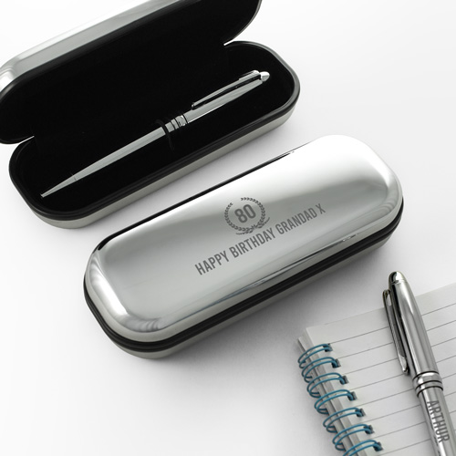 Silver Pen And Personalised Gift Box - 80th Birthday