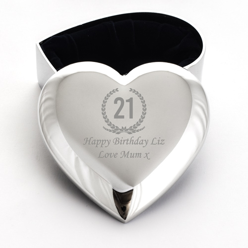 Personalised Silver Heart Trinket - 21st Birthday