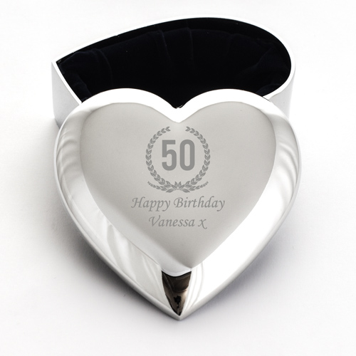 Personalised Silver Heart Trinket - 50th Birthday