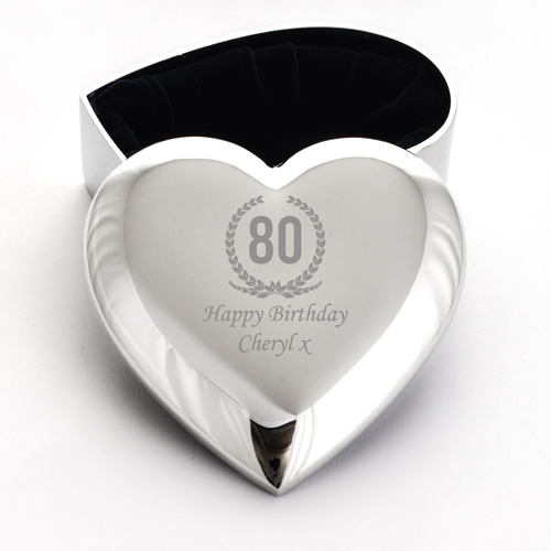 Personalised Silver Heart Trinket - 80th Birthday