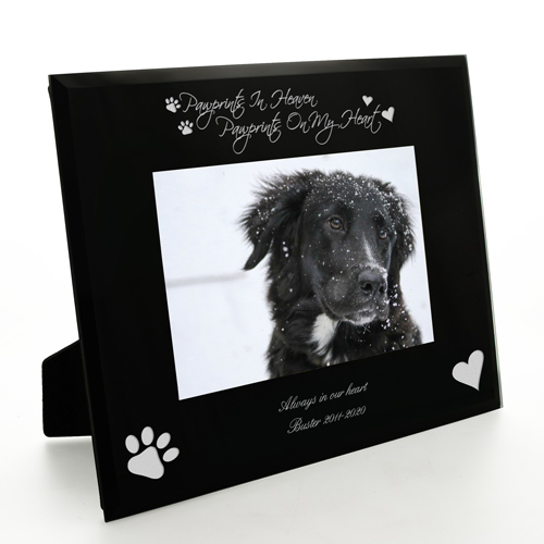 Personalised Black Glass Frame - Pawprints In Heaven
