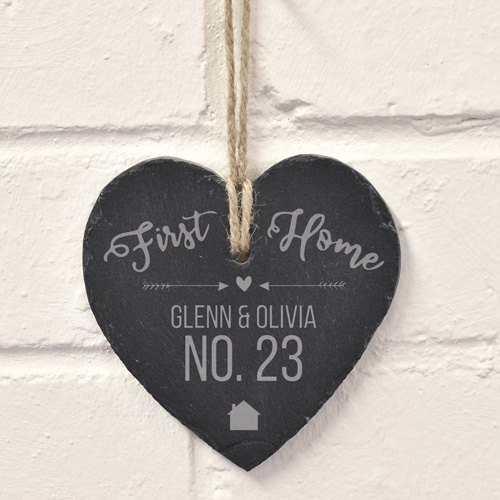 Personalised Hanging Slate Heart - Our First Home