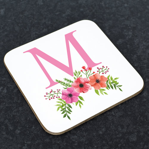 Personalised Coaster Any Initial Floral Design