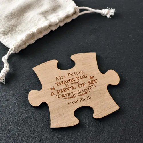 Personalised Wooden Puzzle Piece Coaster For Teachers