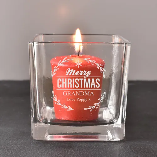 Personalised Merry Christmas Square Candle Holder