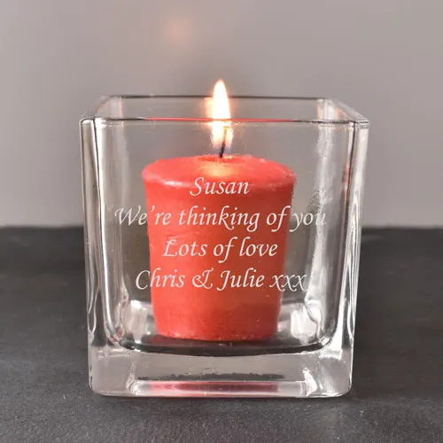 Personalised Square Candle Holder Any Message Engraved