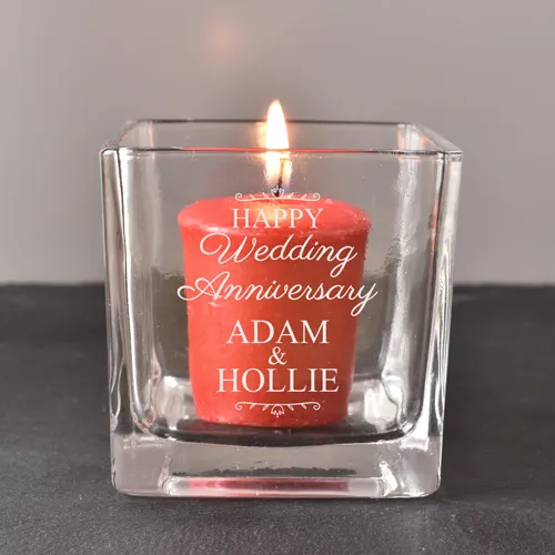Personalised Wedding Anniversary Square Candle Holder