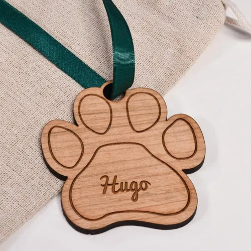 Personalised Pet Pawprint Christmas Wooden Bauble