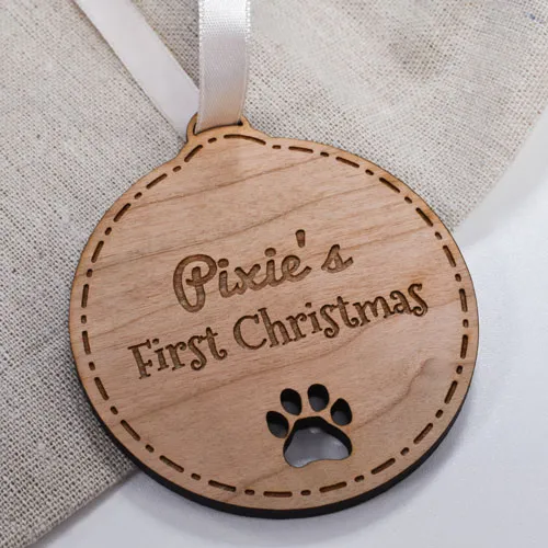 Personalised Pets First Christmas Wooden Bauble