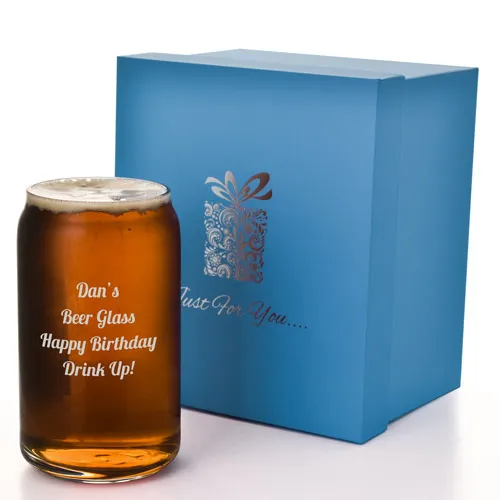 Personalised Beer Can Glass Any Message Engraved