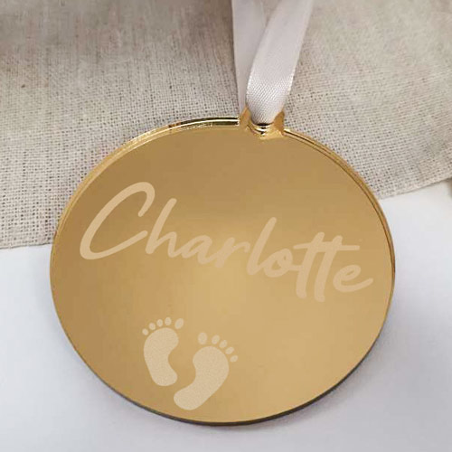 Personalised New Baby Feet Gold Mirrored Christmas Bauble