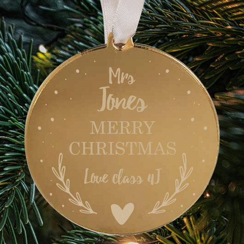 Personalised Gold Mirrored Christmas Bauble For Teachers