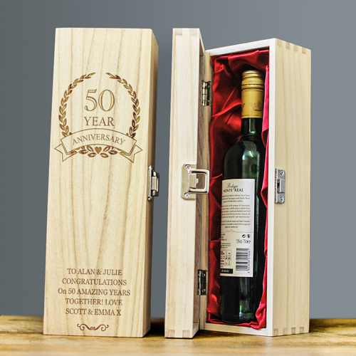 Personalised 50th Wedding Anniversary Wooden Wine Box