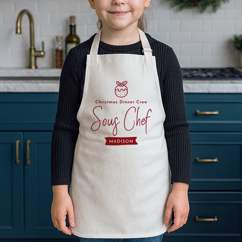 Personalised Christmas Dinner Sous Chef Kids Apron