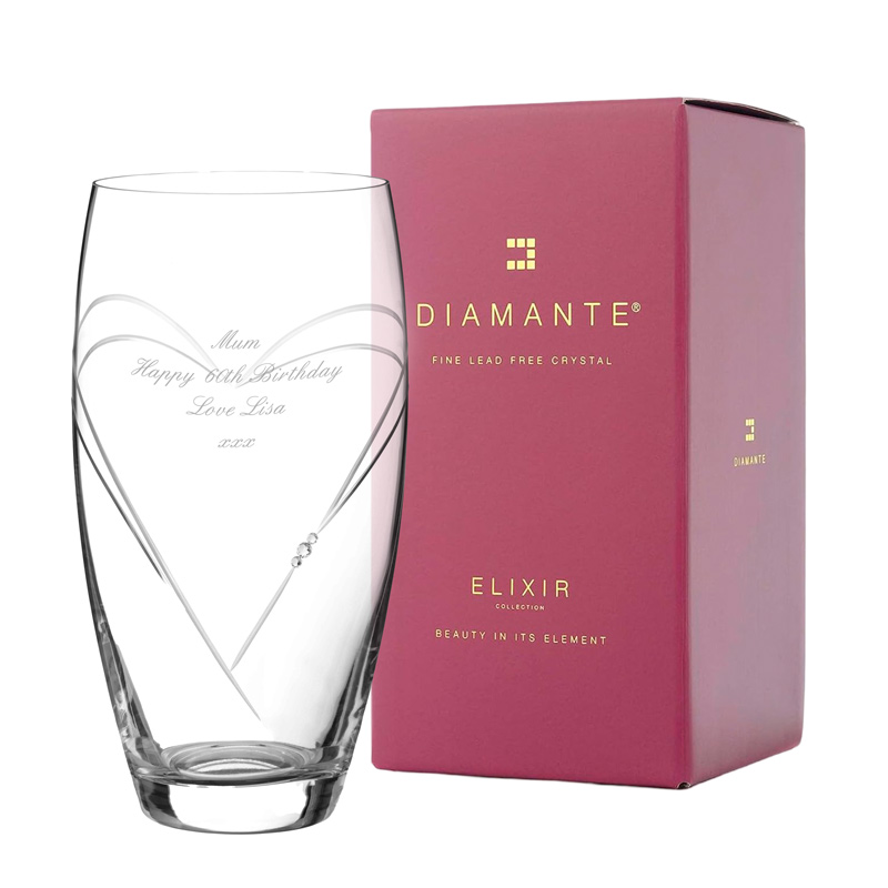 Personalised Heart Cut Crystal Barrel Vase Adorned With Swarovski Crystals