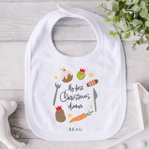 Personalised First Christmas Dinner Baby Bib