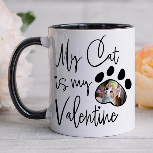 Personalised Photo Upload My Cat Is My Valentine Black Mug